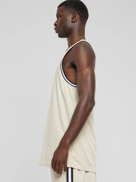 Urban Classics Tricou bej / albastru închis alb