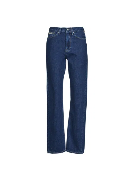 Blugi drepți Calvin Klein Jeans cu talie înaltă albastru