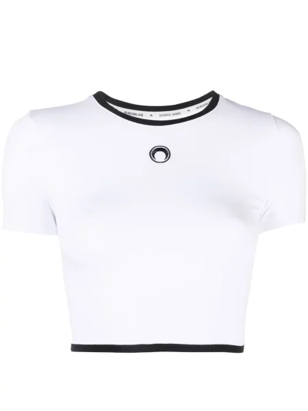 Top Marine Serre cu broderie alb