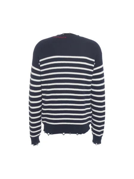 Dzianinowy sweter Amaránto w paski z paskiem niebieski