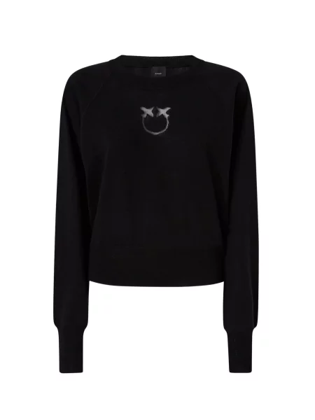 PINKO Svetr PINKO LANZAROTE MAGLIA LANA LOGO IN TRASPARENZA Maglieria' černá