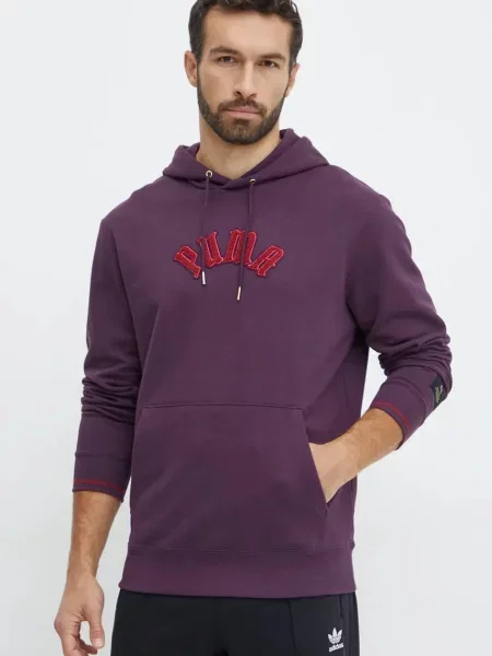 Суичър с качулка Puma с качулка с апликация виолетово