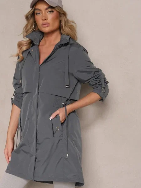 Kurtka Parka z Kapturem i Regulowanymi Troczkami Isalene szara