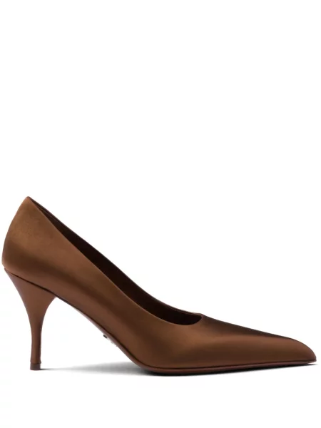 Pantofi cu toc Prada din satin maro