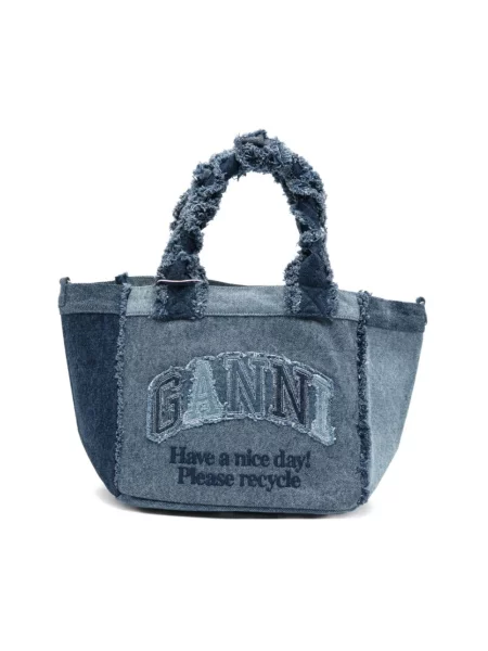 Shopperka Ganni z logo niebieska