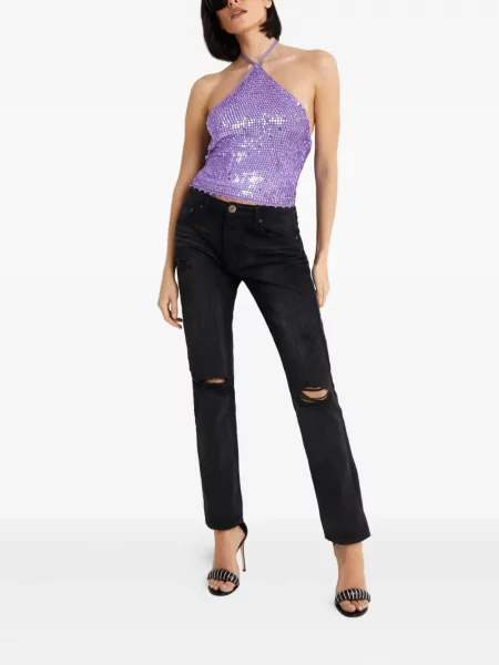 Top Retrofete cu paiete cu gât halter violet