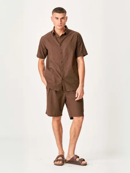 TEESHOPPEN Cămașă Linen Blend închis maro