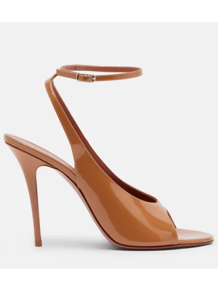 Sandale Amina Muaddi din piele de lac slingback maro