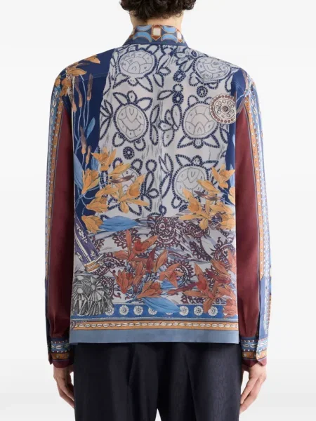 Копринена риза Etro с принт с леопардов принт синьо