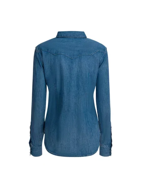 Bluzka Polo Ralph Lauren elegancka z kieszeniami na piersi niebieska