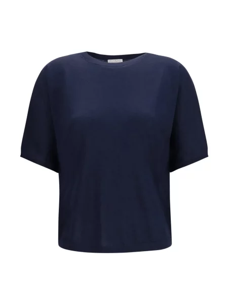 Sweter Brunello Cucinelli z kaszmiru z krótkim rękawem niebieski