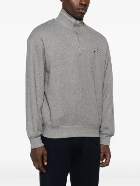 Hanorac Maison Kitsune de jumătate de fermoar gri