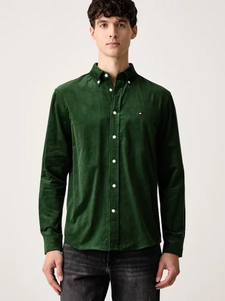Tommy Hilfiger cămașă pentru bărbați din catifea reiată verde