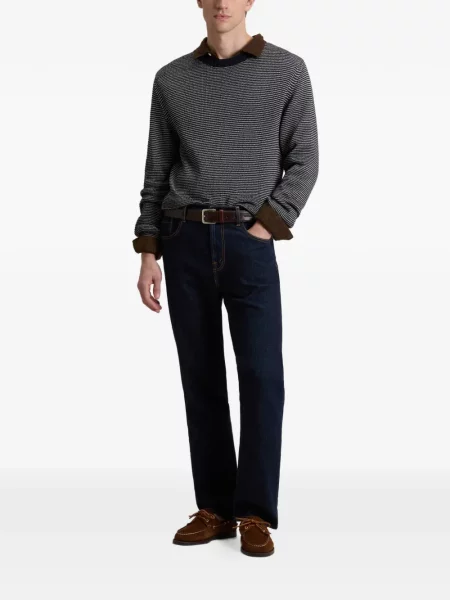 Pulover Woolrich cu dungi cu decolteu rotund albastru