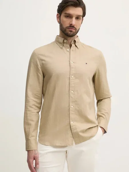 Srajca s primesjo lanu Tommy Hilfiger bež