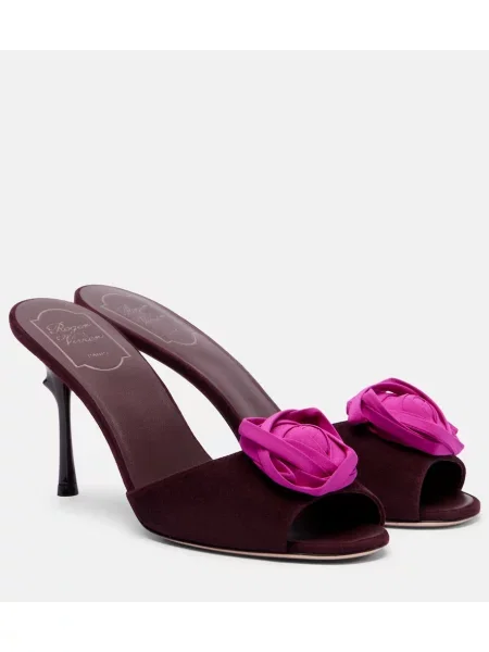 Papuci tip mules Roger Vivier din piele de căprioară roz