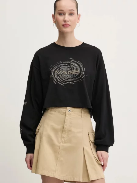 Majica z dolgimi rokavi Vans črna