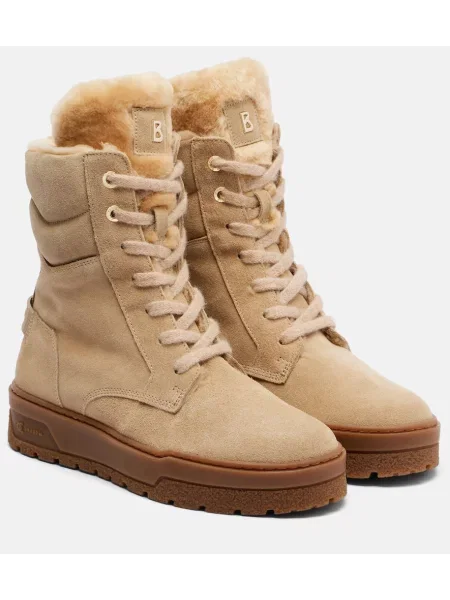 Botine Bogner cu șireturi din piele de căprioară bej