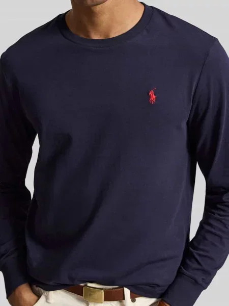 Bluzka z długim rękawem o kroju regular fit z czystej bawełny Polo Ralph Lauren niebieska