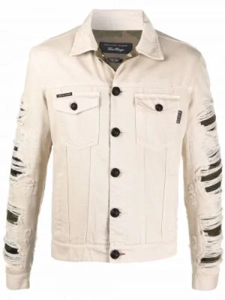 Камуфлажно дънково яке Philipp Plein с разкъсвания