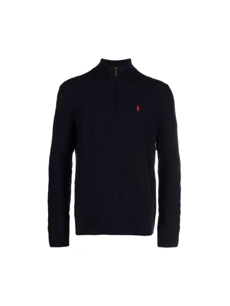 Koszulka polo Ralph Lauren wełniana z długim rękawem granatowa
