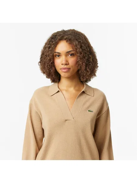 Lacoste Sweter Z Kołnierzykiem Polo O Klasycznym Kroju beżowy