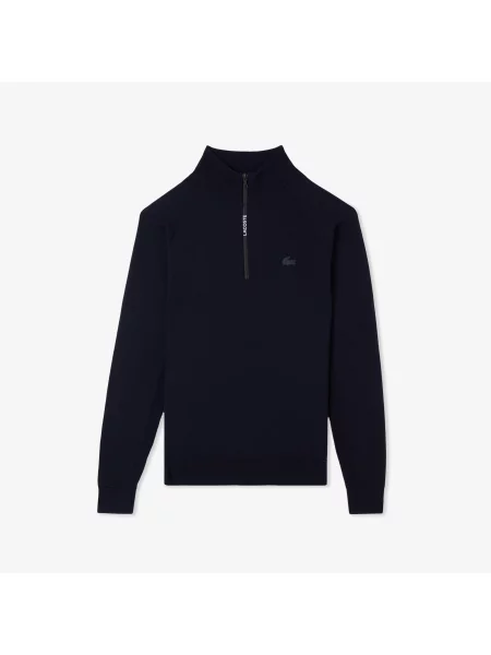 Lacoste Sweter Dzianinowy Regular Fit Z Półzamkiem W Kolorze Granatowym granatowy