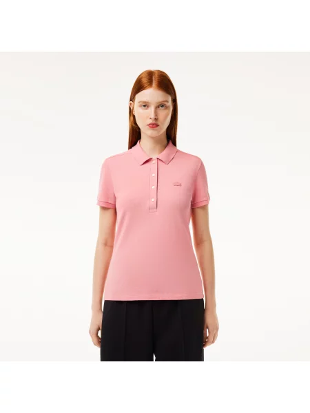 Lacoste Koszulka Polo Slim Fit Z Elastycznej Bawełny Piqué różowa