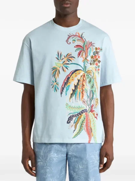 Tricou Etro cu broderie albastru