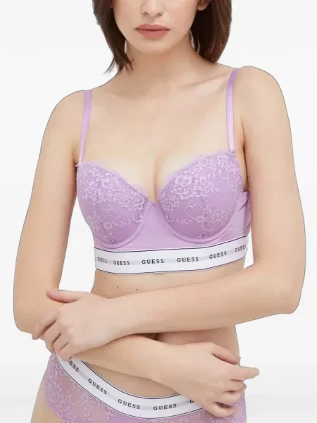 Sutien Guess din dantelă cu autograf violet