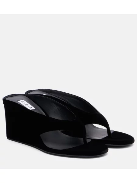 Chiloți tanga Alaïa de catifea negru