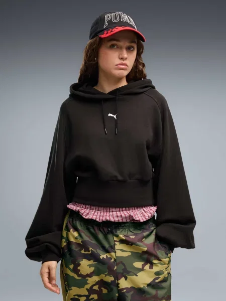 Укороченное худи Puma черное