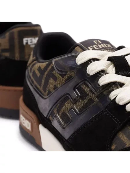 Sneakersy Fendi skórzane z okrągłym noskiem brązowe