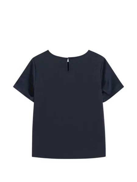Marškinėliai Weekend Max Mara satininis apvaliu kaklu mėlyna