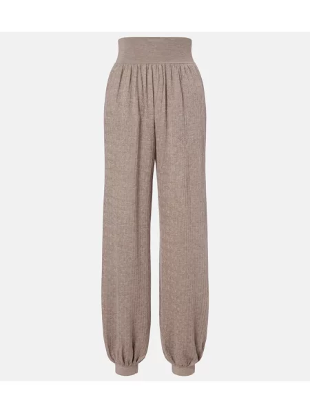 Pantaloni Loro Piana de mătase conici bej