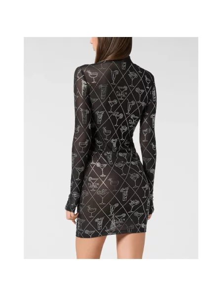 Sukienka mini Philipp Plein z długim rękawem tiulowa czarna