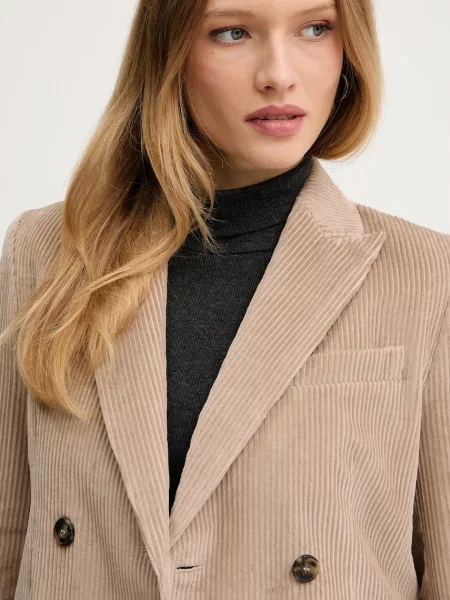 Вельветовий піджак Weekend Max Mara KATANGA двобортний однотонний бежевий