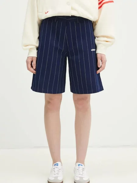 Adidas Originals szorty PINSTRIPE SHORT wzorzyste high waist granatowy