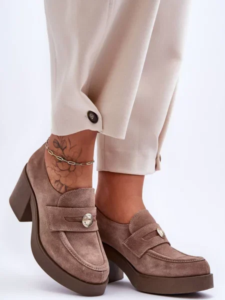 Велурени боти Lemar с нисък ток кафяво