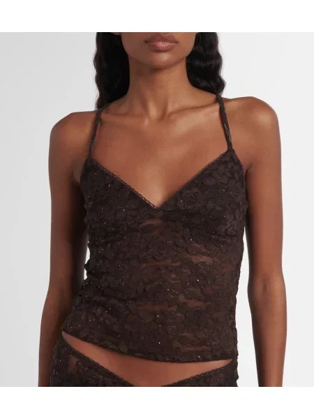 Top Bananhot cu model floral din dantelă maro