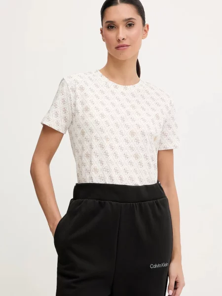 Тениска Guess RHOMBUS дамска бежово