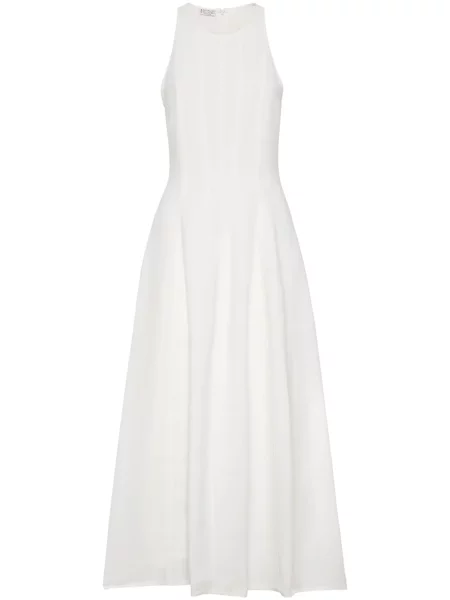 Rochie maxi Brunello Cucinelli fără mâneci plisată de costum alb