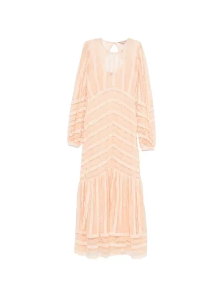 Rochie midi Twinset cu dungi din dantelă până la genunchi roz