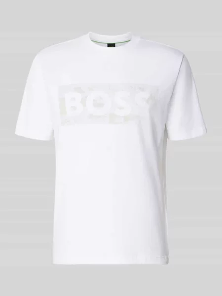 T-shirt o kroju regular fit z mieszanki bawełny model TS_GLOBE LOGOPATTERN' Boss Green biała