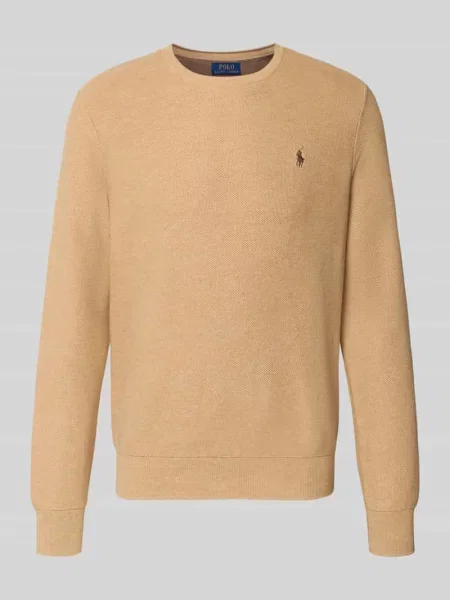 Sweter z dzianiny z wyhaftowanym logo Polo Ralph Lauren beżowy