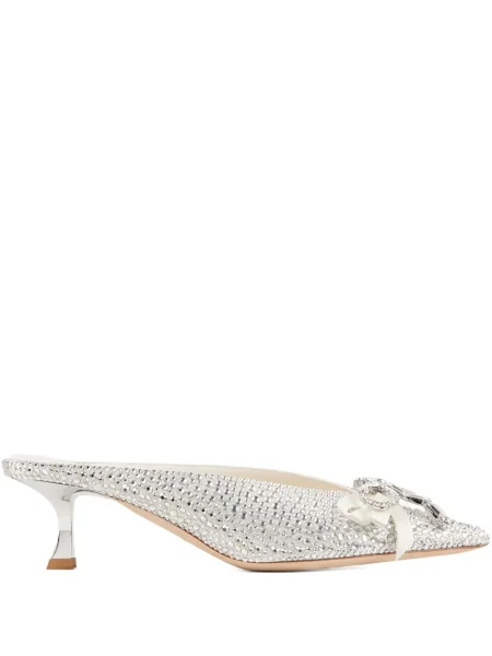 Papuci tip mules Jimmy Choo cu funde argintiu