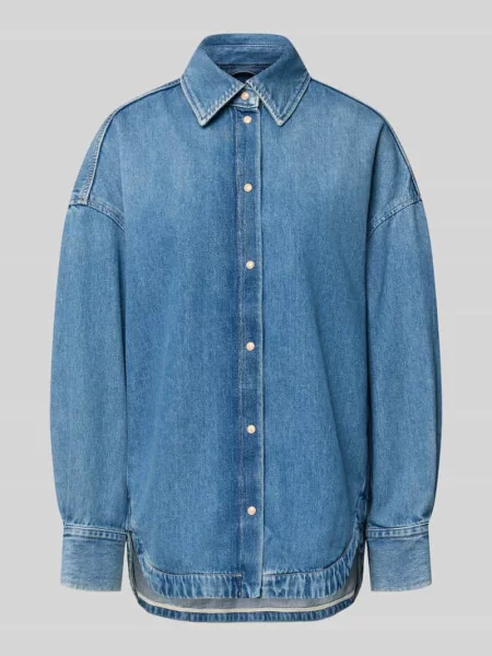 Koszulowa kurtka o kroju oversized z bawełnianego denimu model C_OVERSHIRT Boss Orange niebieska