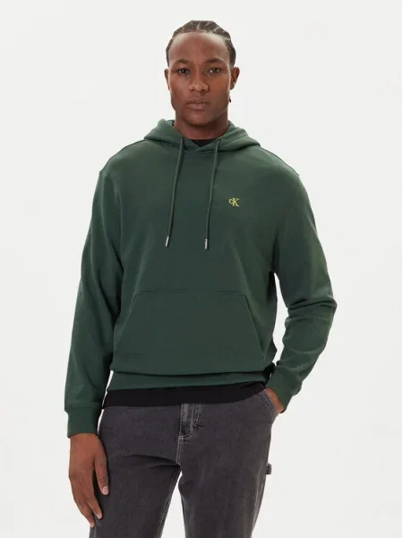 Суичър с качулка Calvin Klein Jeans с качулка зелено