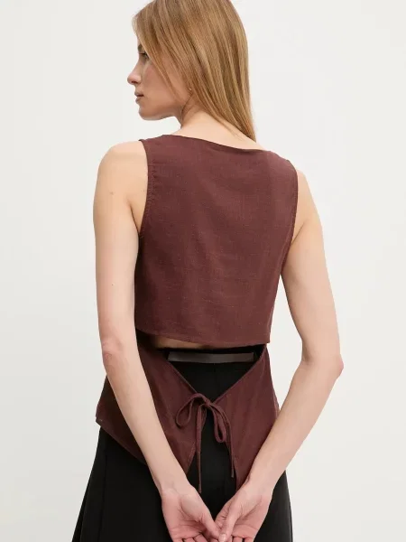 Блуза с лен Answear Lab дамска с изчистен дизайн кафяво
