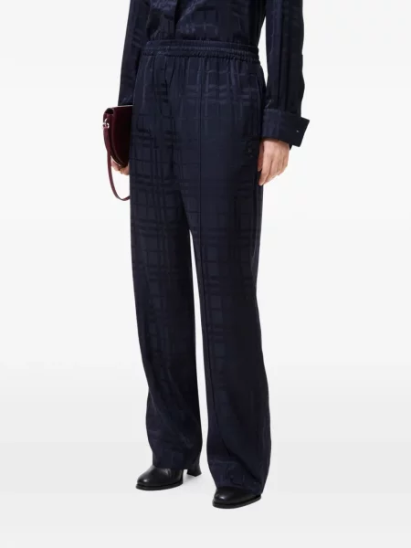 Svilene hlače Burberry karirane plava